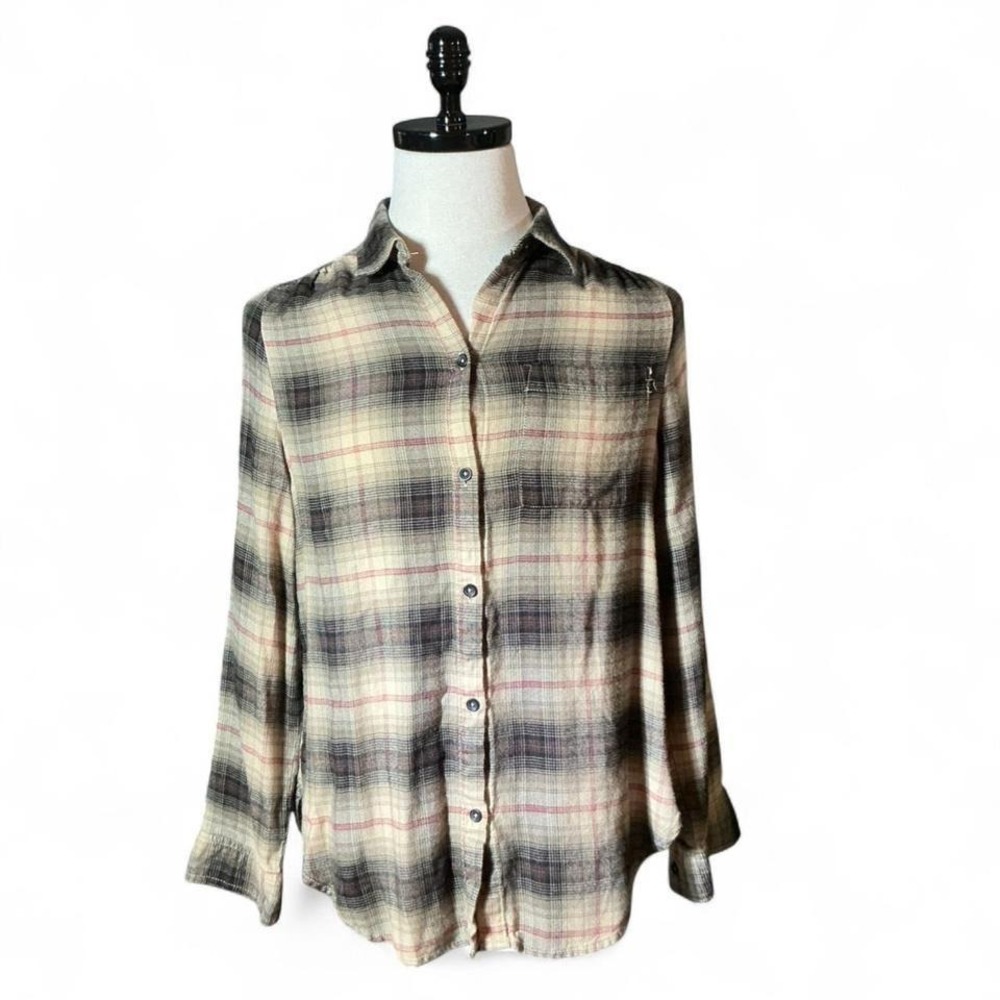 Casa Cabana Womens Plaid Button Down Shirt Boho Long Sleeve Size M‎